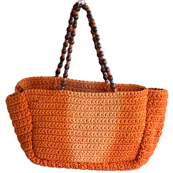 FREE PEOPLE FP COLLECTION ORANGE SUNRISE TAKE ME TO TULUM TOTE BAG BEADED WOVEN - Picture 2 of 10